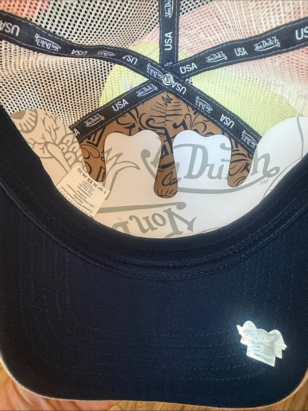 Von Dutch Navy Tan Trucker Hat NWT Y2K Streetwear Mesh Snapback